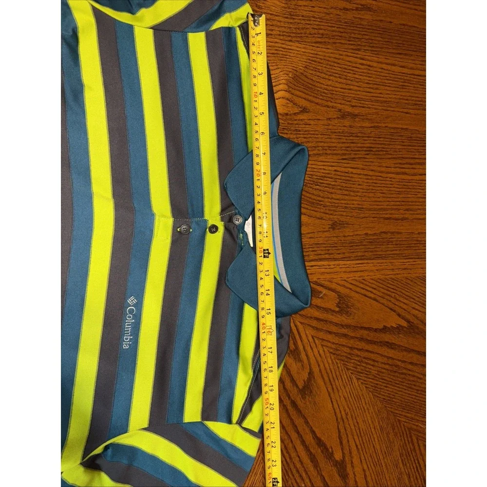 Columbia‎ Men's XL Polo Omni-Shade Green Striped Short Sleeve Golf Polo Shirt